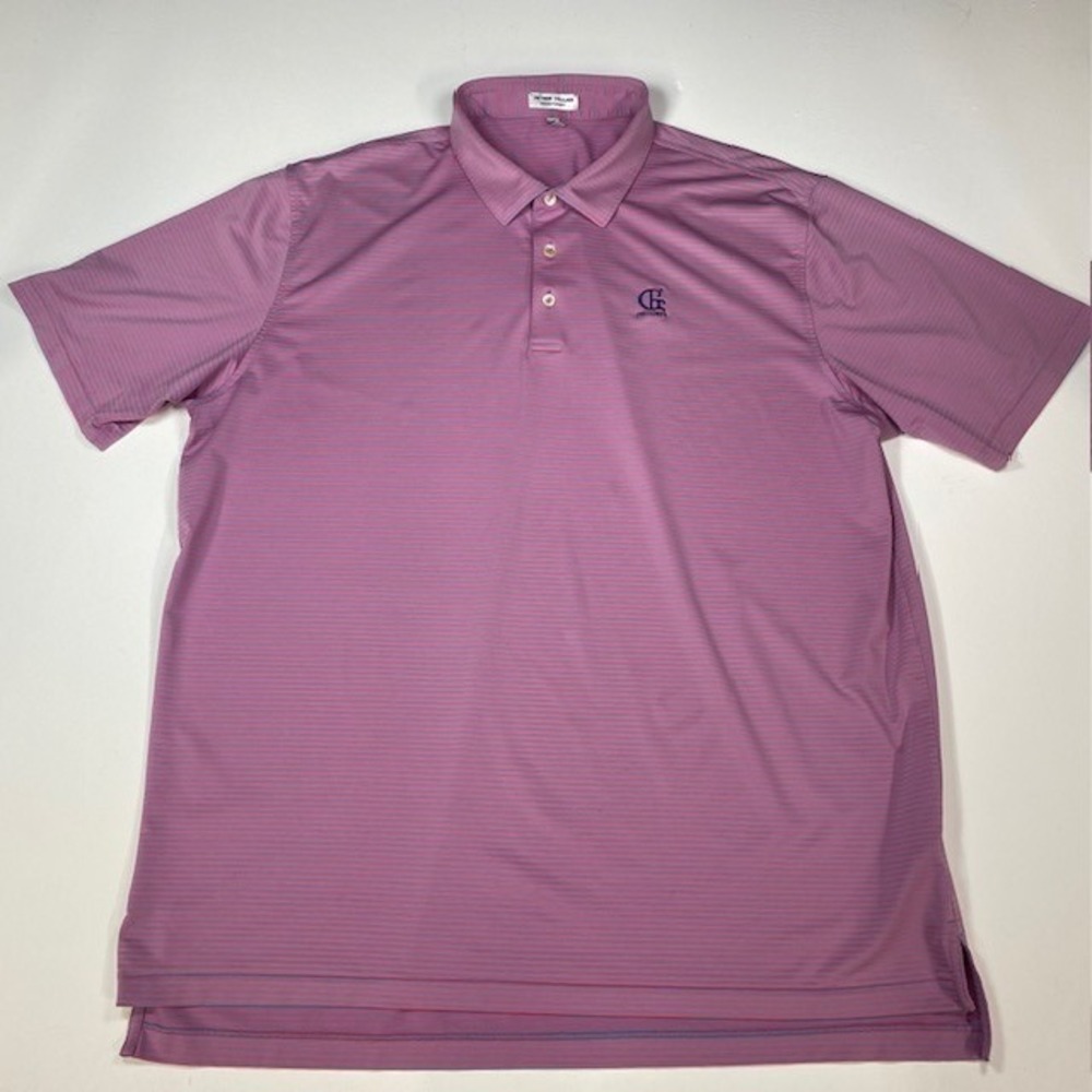 Peter Millar Summer Comfort XXL Pink Striped‎ Golf Polo Shirt Greenbrier Logo